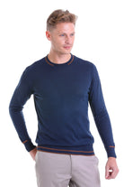 Comfort Fit Wool Blend Indigo Crewneck Sweater - SAYKI