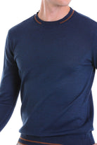 Comfort Fit Wool Blend Indigo Crewneck Sweater - SAYKI