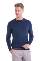 Comfort Fit Wool Blend Indigo Crewneck Sweater - SAYKI