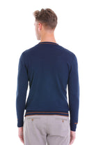 Comfort Fit Wool Blend Indigo Crewneck Sweater - SAYKI