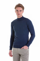 Comfort Fit Wool Blend Indigo Mock Neck Sweater - MIB