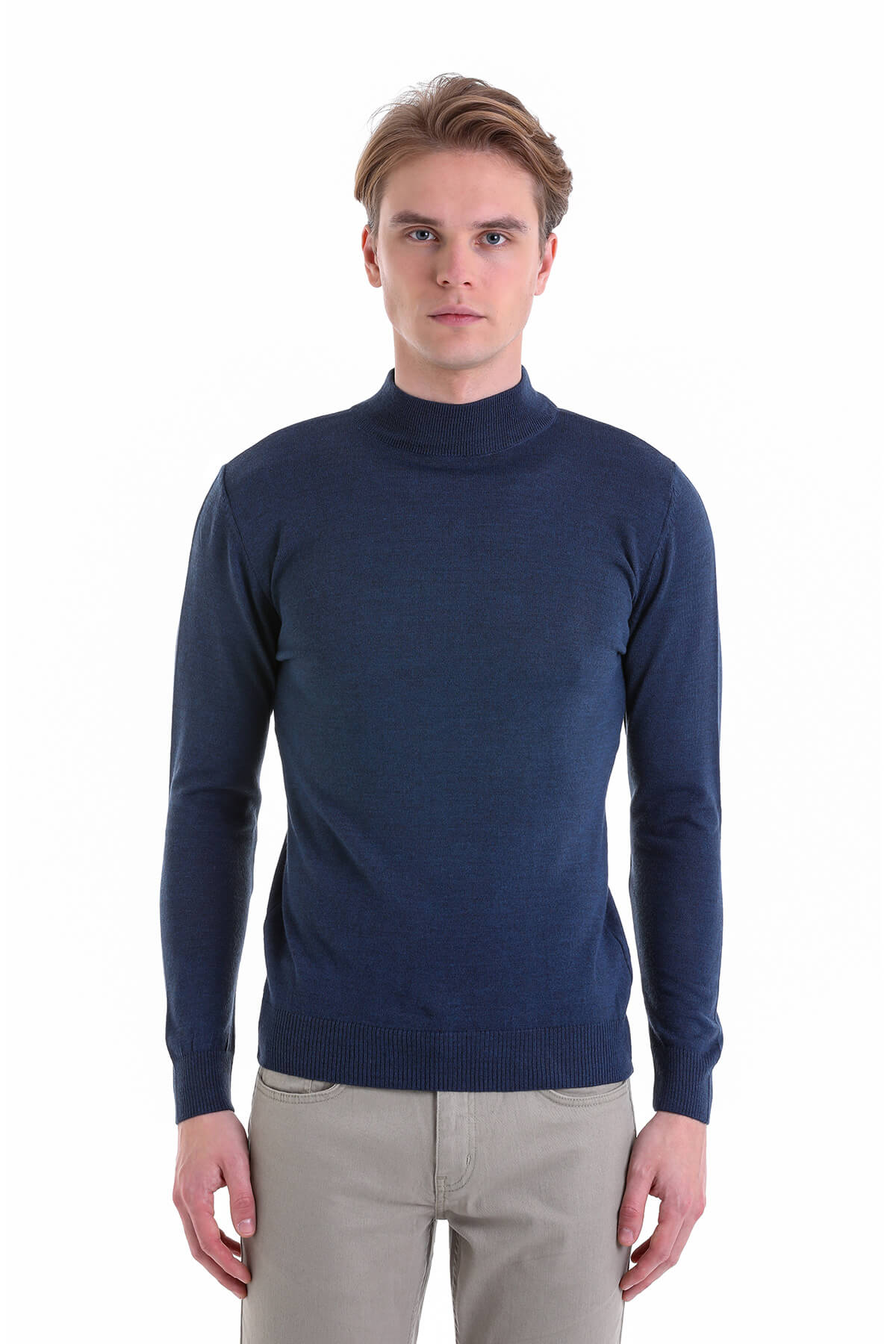 Comfort Fit Wool Blend Indigo Mock Neck Sweater - MIB