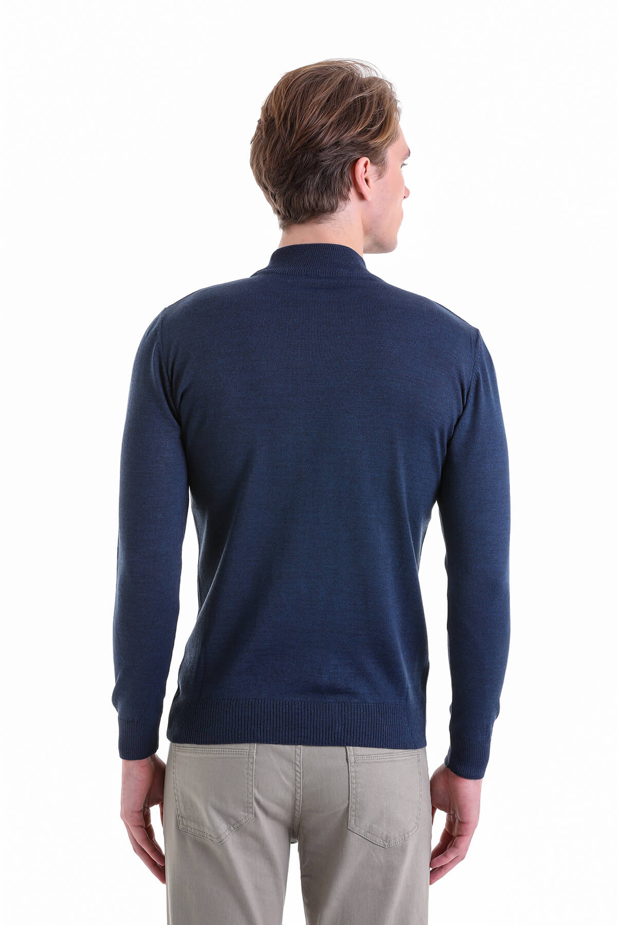 Comfort Fit Wool Blend Indigo Mock Neck Sweater - MIB