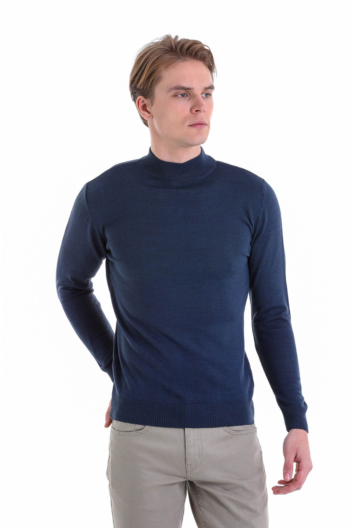 Comfort Fit Wool Blend Indigo Mock Neck Sweater - MIB