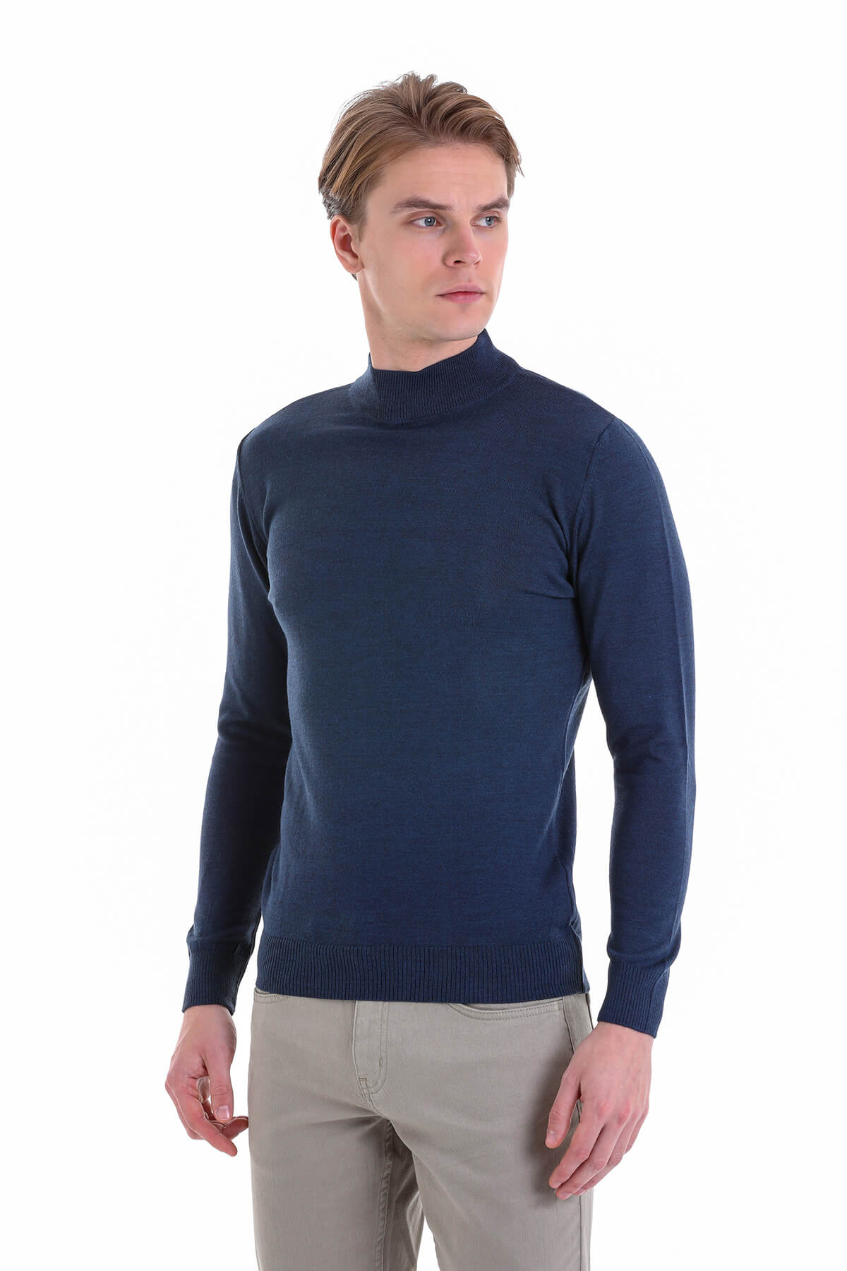 Comfort Fit Wool Blend Indigo Mock Neck Sweater - MIB