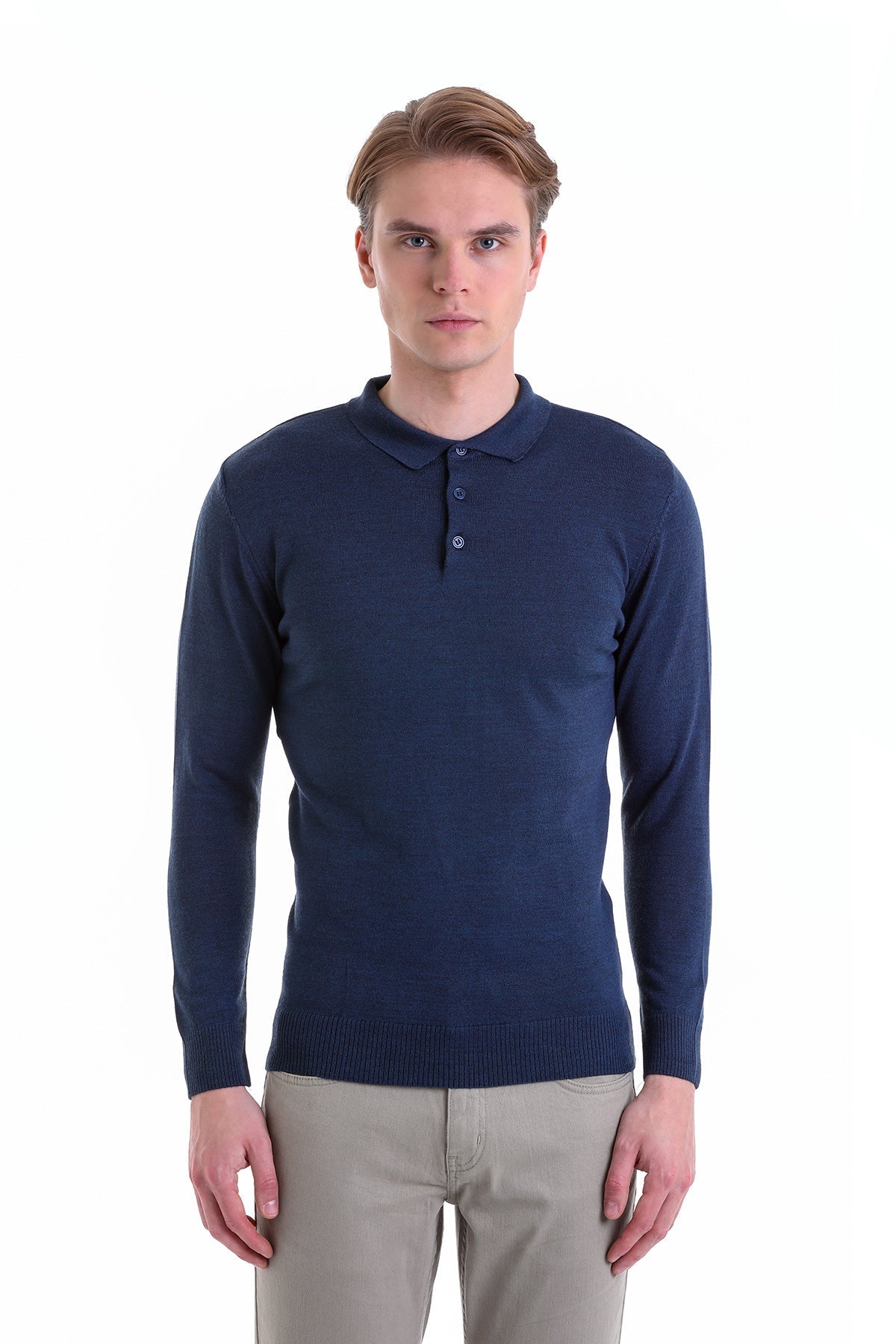 Comfort Fit Wool Blend Indigo Polo Sweater - MIB