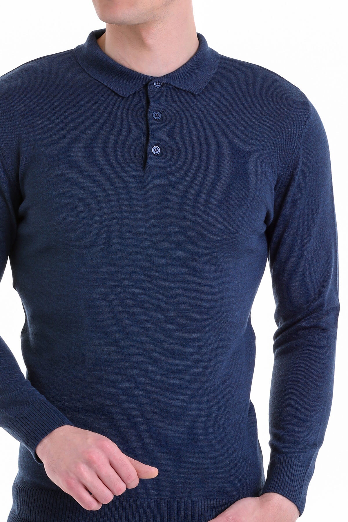 Comfort Fit Wool Blend Indigo Polo Sweater - MIB