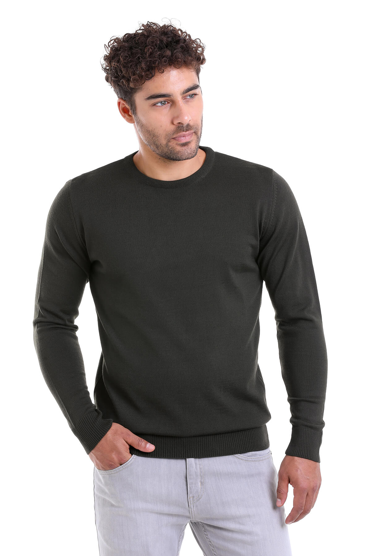 Comfort Fit Wool Blend Khaki Crewneck Sweater - MIB