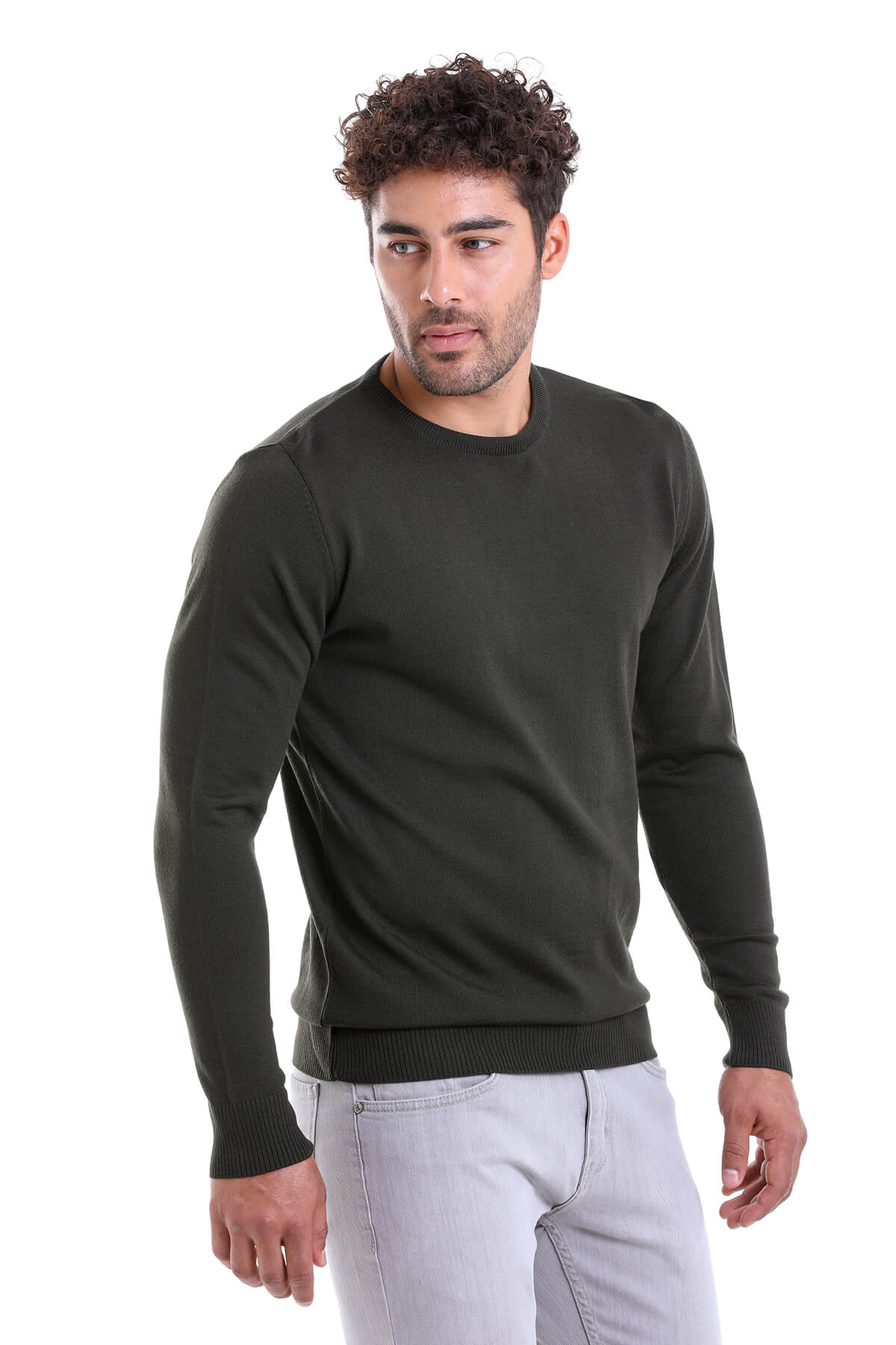 Comfort Fit Wool Blend Khaki Crewneck Sweater - MIB