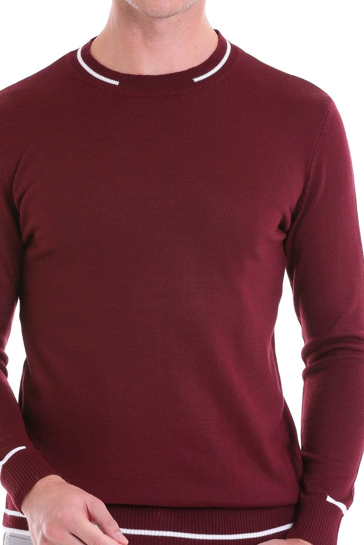 Comfort Fit Wool Blend Light Burgundy Crewneck Sweater