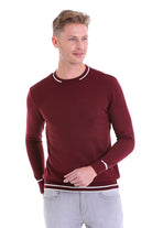 Comfort Fit Wool Blend Light Burgundy Crewneck Sweater