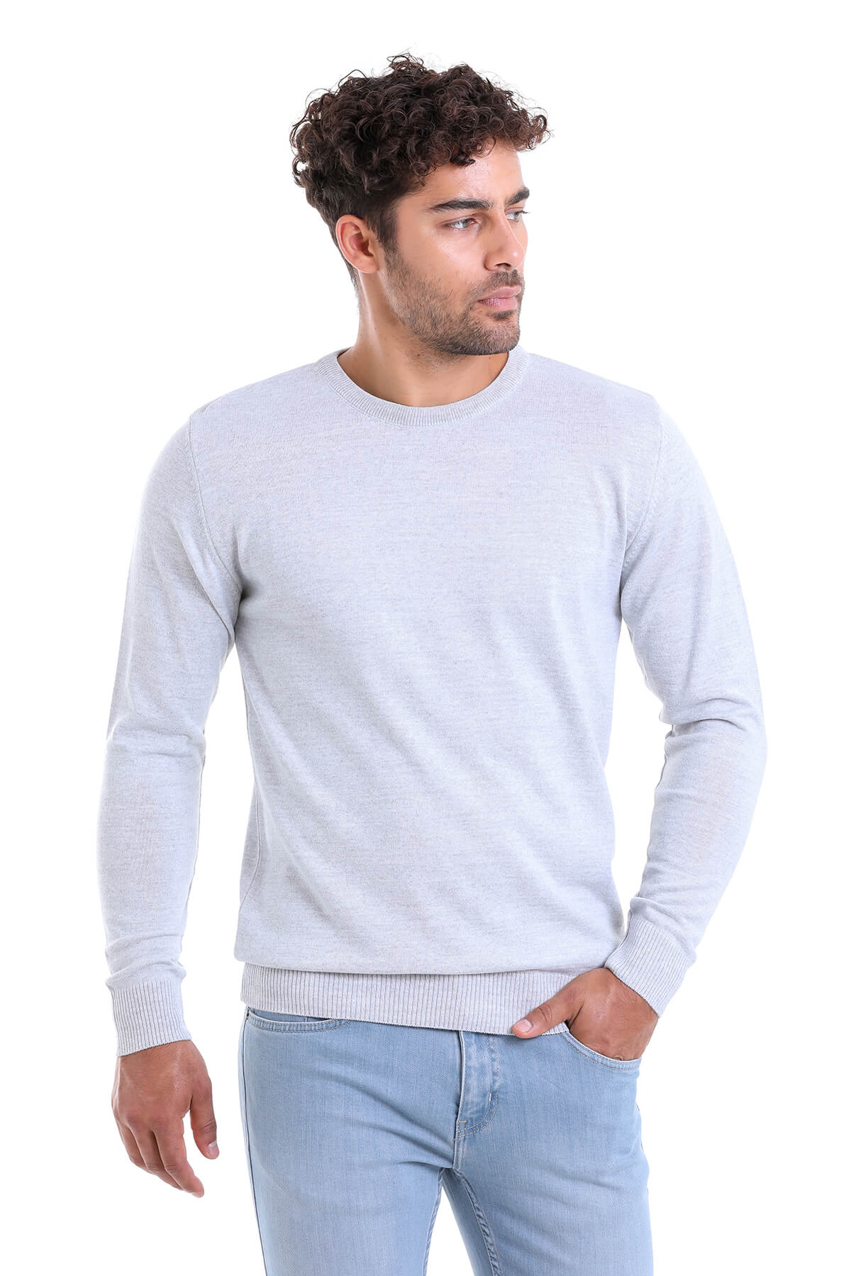 Comfort Fit Wool Blend Light Gray Crewneck Sweater - MIB