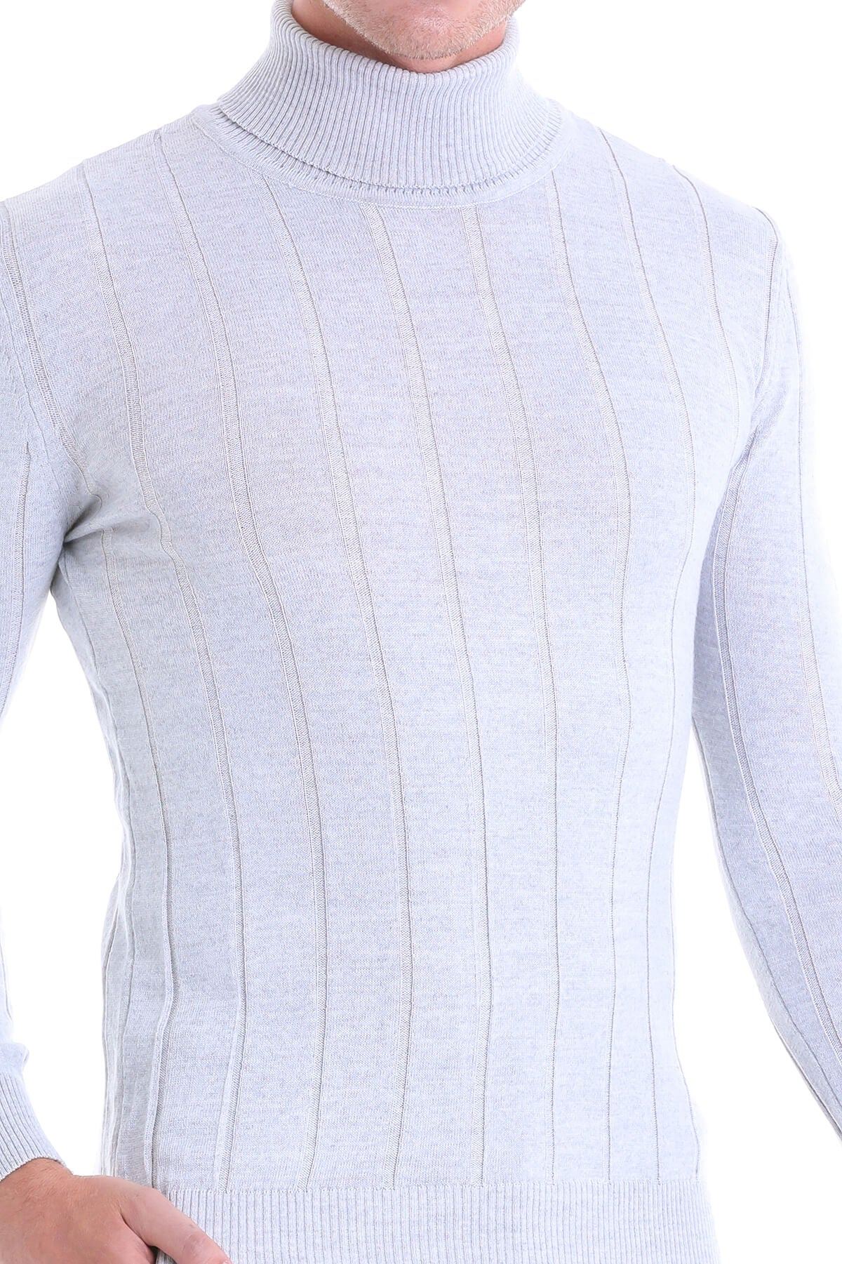 Comfort Fit Wool Blend Light Gray Turtleneck Sweater - MIB