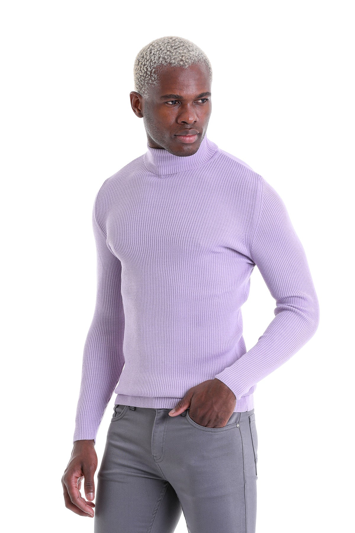 Comfort Fit Wool Blend Lilac Turtleneck Sweater - MIB