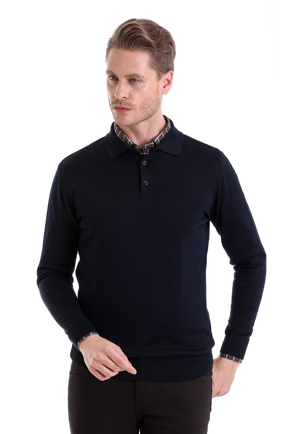 Comfort Fit Wool Blend Navy Polo Sweater - MIB