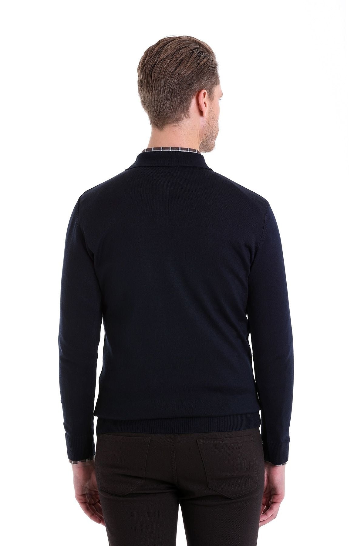 Comfort Fit Wool Blend Navy Polo Sweater - MIB