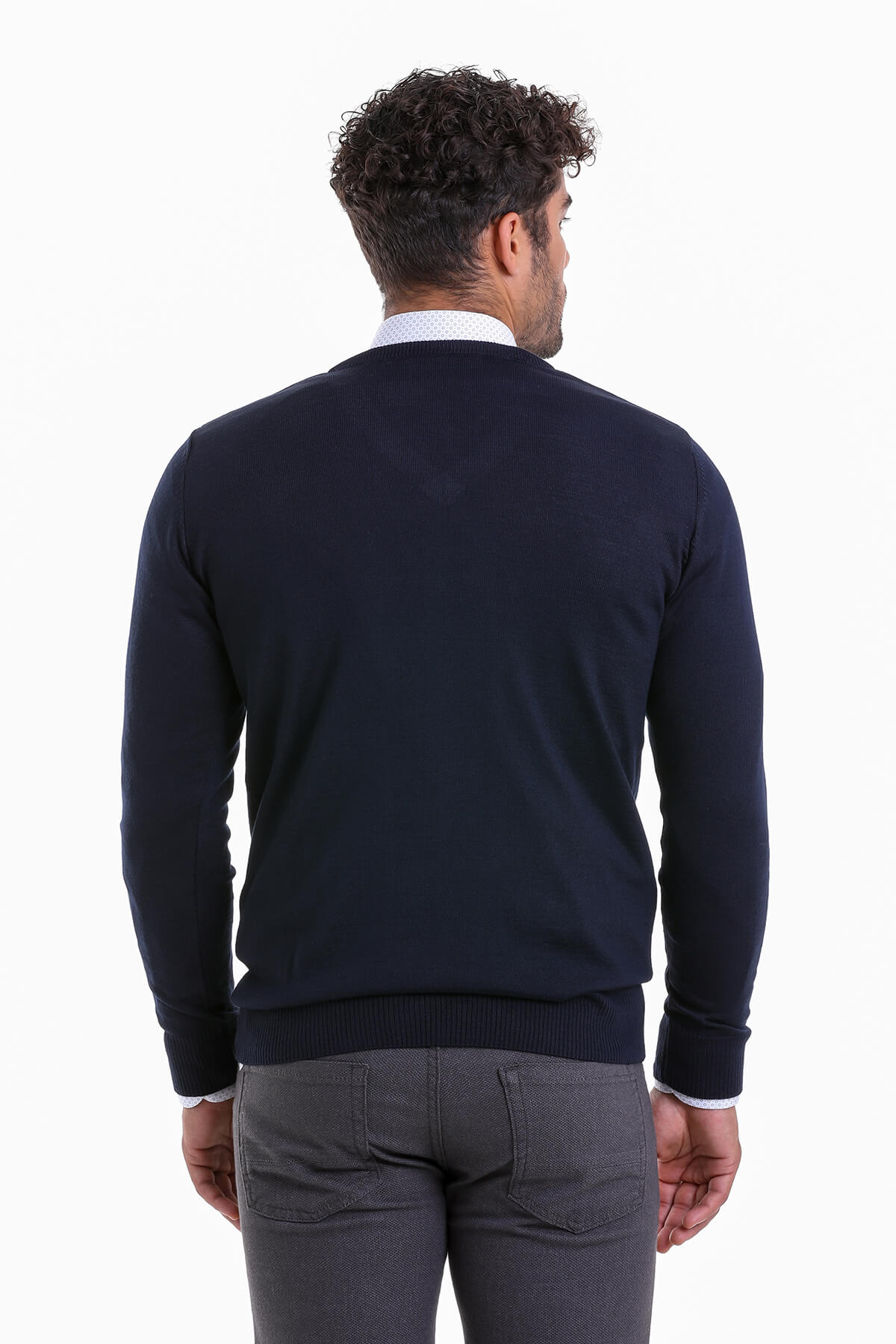 Comfort Fit Wool Blend Navy V-Neck Sweater - MIB