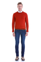 Comfort Fit Wool Blend Orange Crewneck Sweater - SAYKI