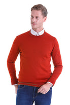 Comfort Fit Wool Blend Orange Crewneck Sweater - SAYKI