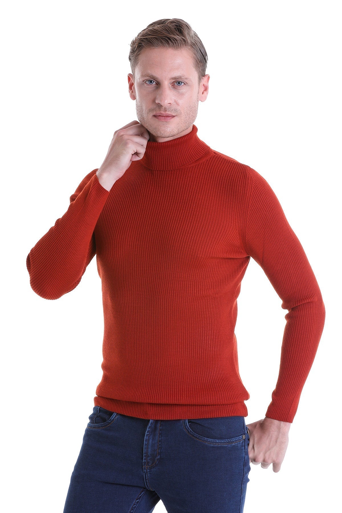 Comfort Fit Wool Blend Orange Turtleneck Sweater - MIB