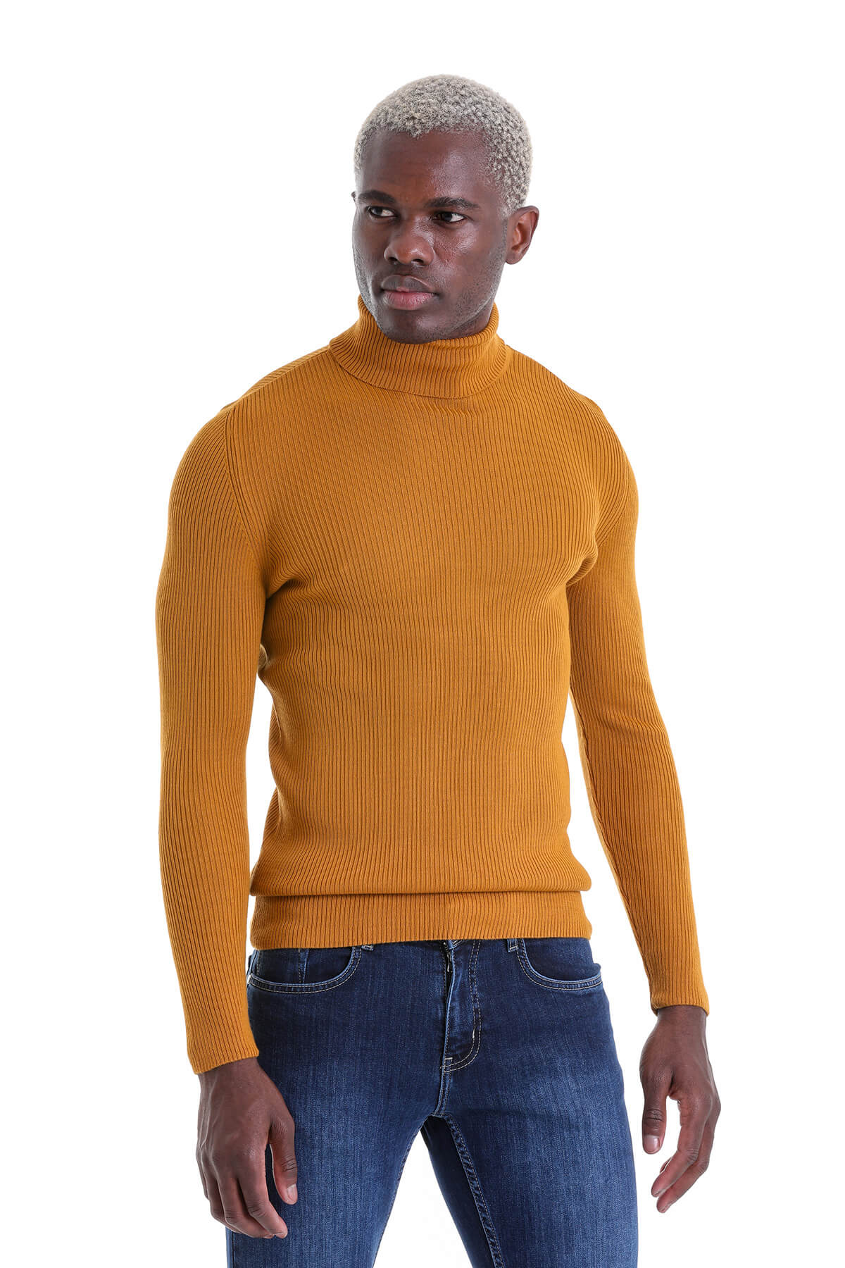 Comfort Fit Wool Blend Saffron Turtleneck Sweater - MIB