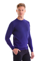 Comfort Fit Wool Blend Sax Blue Crewneck Sweater - MIB