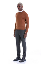 Comfort Fit Wool Blend Tobacco Crewneck Sweater - SAYKI