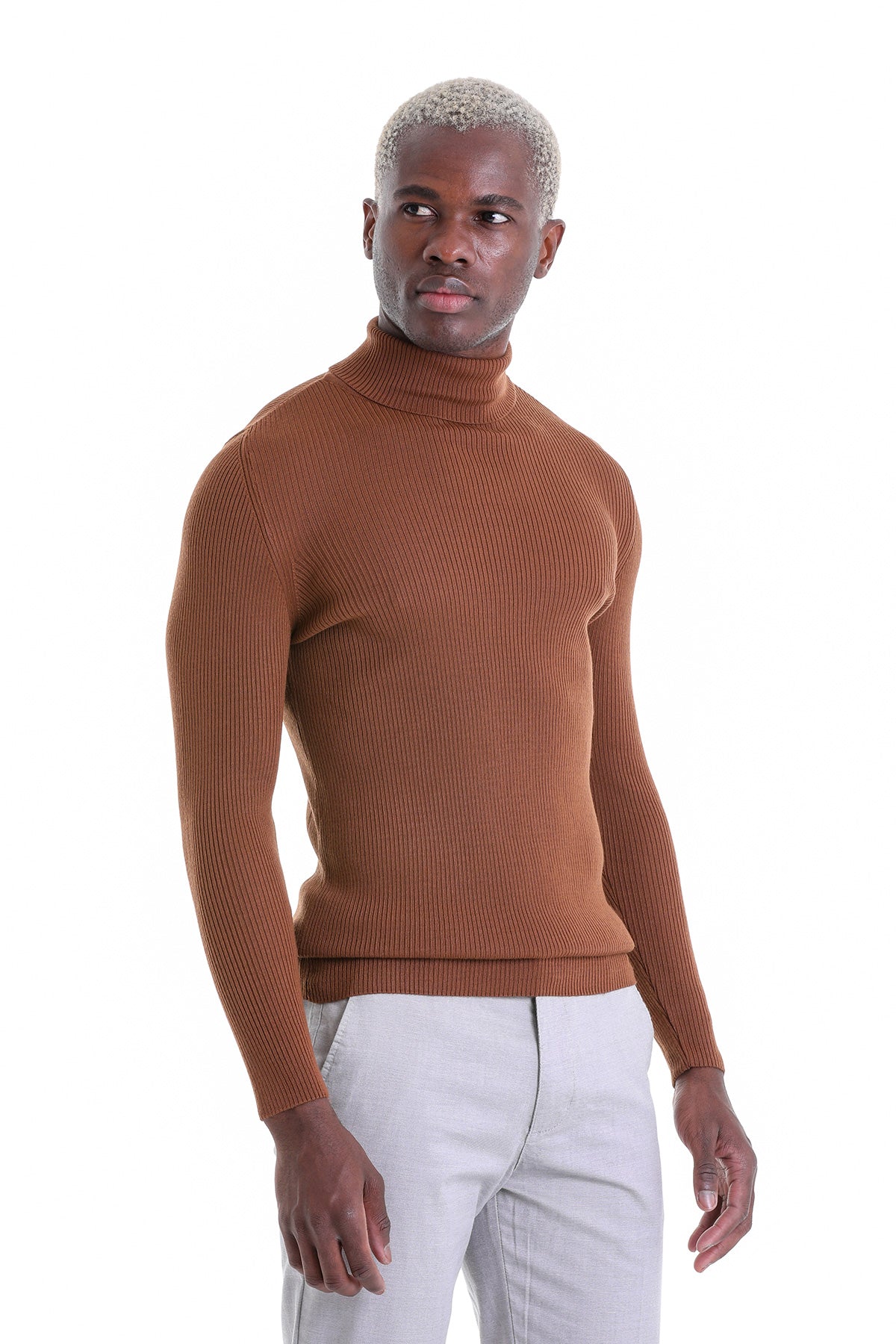 Comfort Fit Wool Blend Tobacco Turtleneck Sweater - MIB