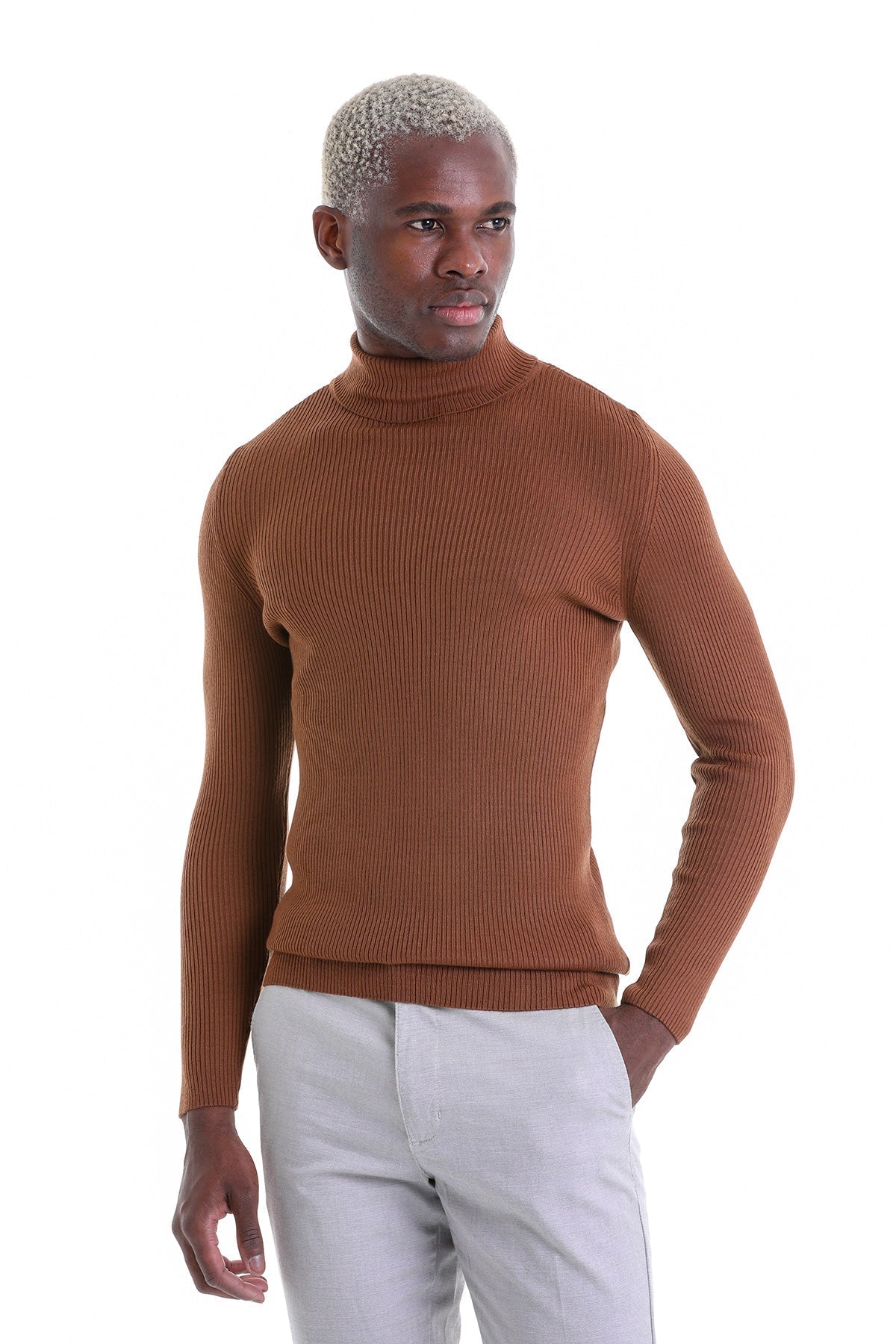 Comfort Fit Wool Blend Tobacco Turtleneck Sweater - MIB