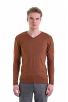 Comfort Fit Wool Blend Tobacco V-Neck Sweater - MIB