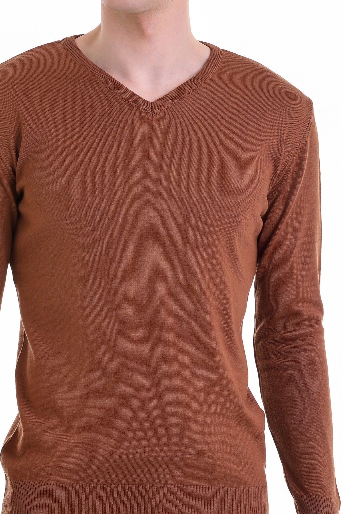 Comfort Fit Wool Blend Tobacco V-Neck Sweater - MIB