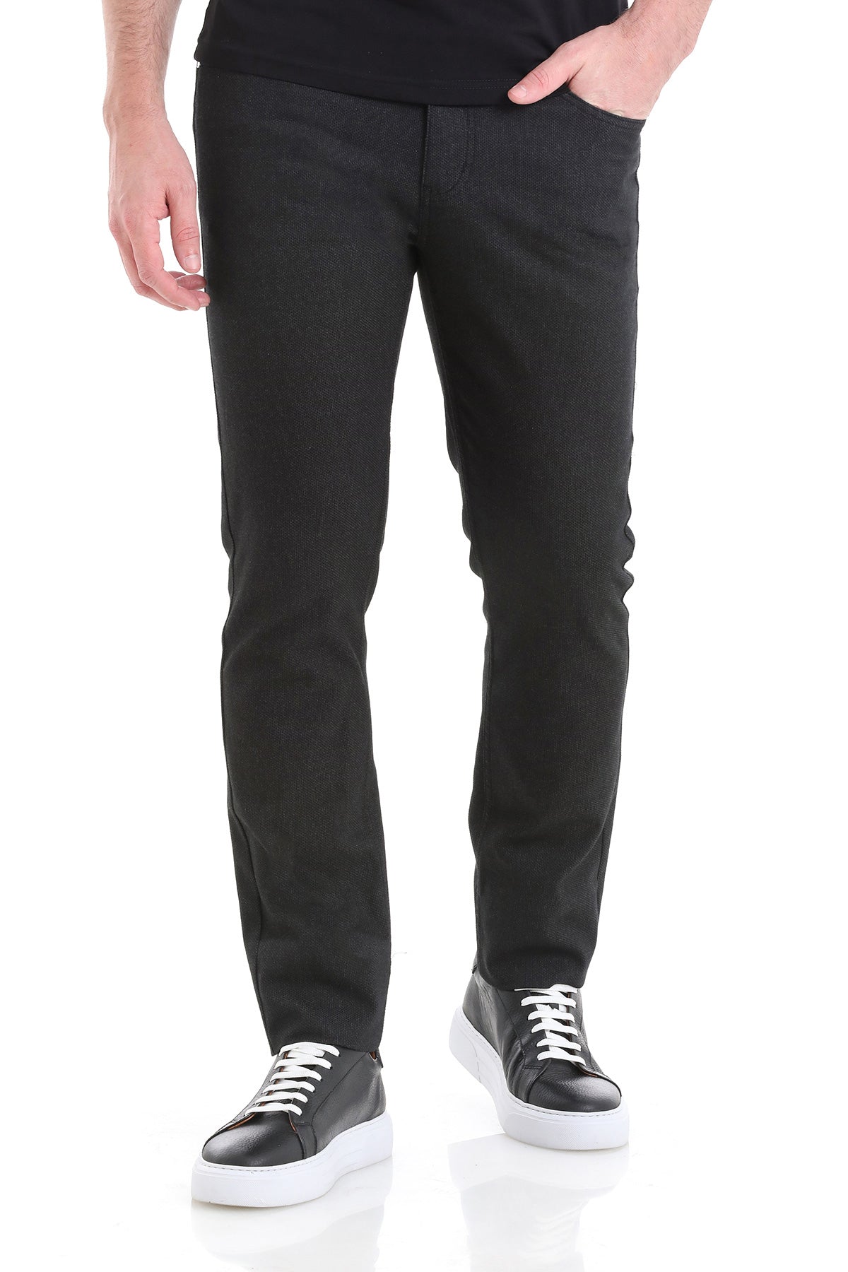 Dynamic Fit 5 Pocket Low Waist Cotton Black Casual Pants