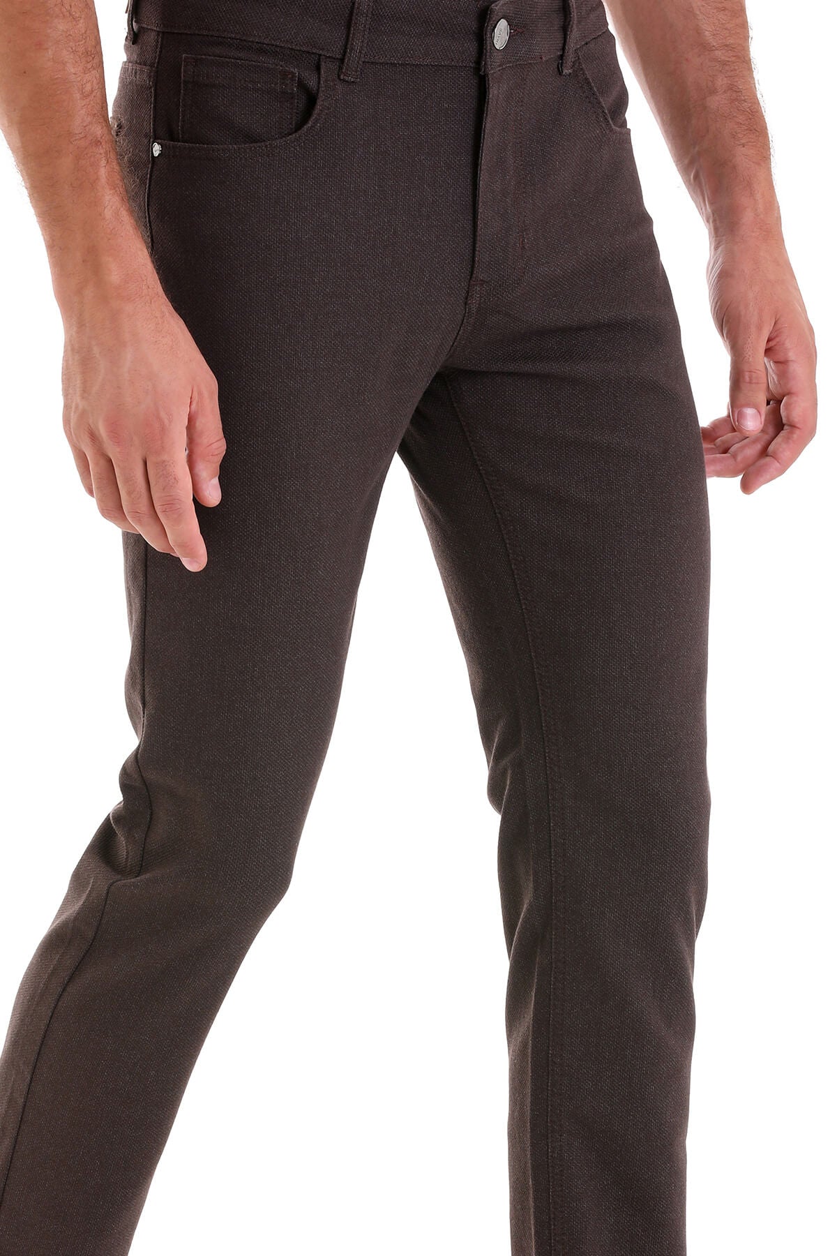 Dynamic Fit 5 Pocket Low Waist Cotton Brown Casual Pants