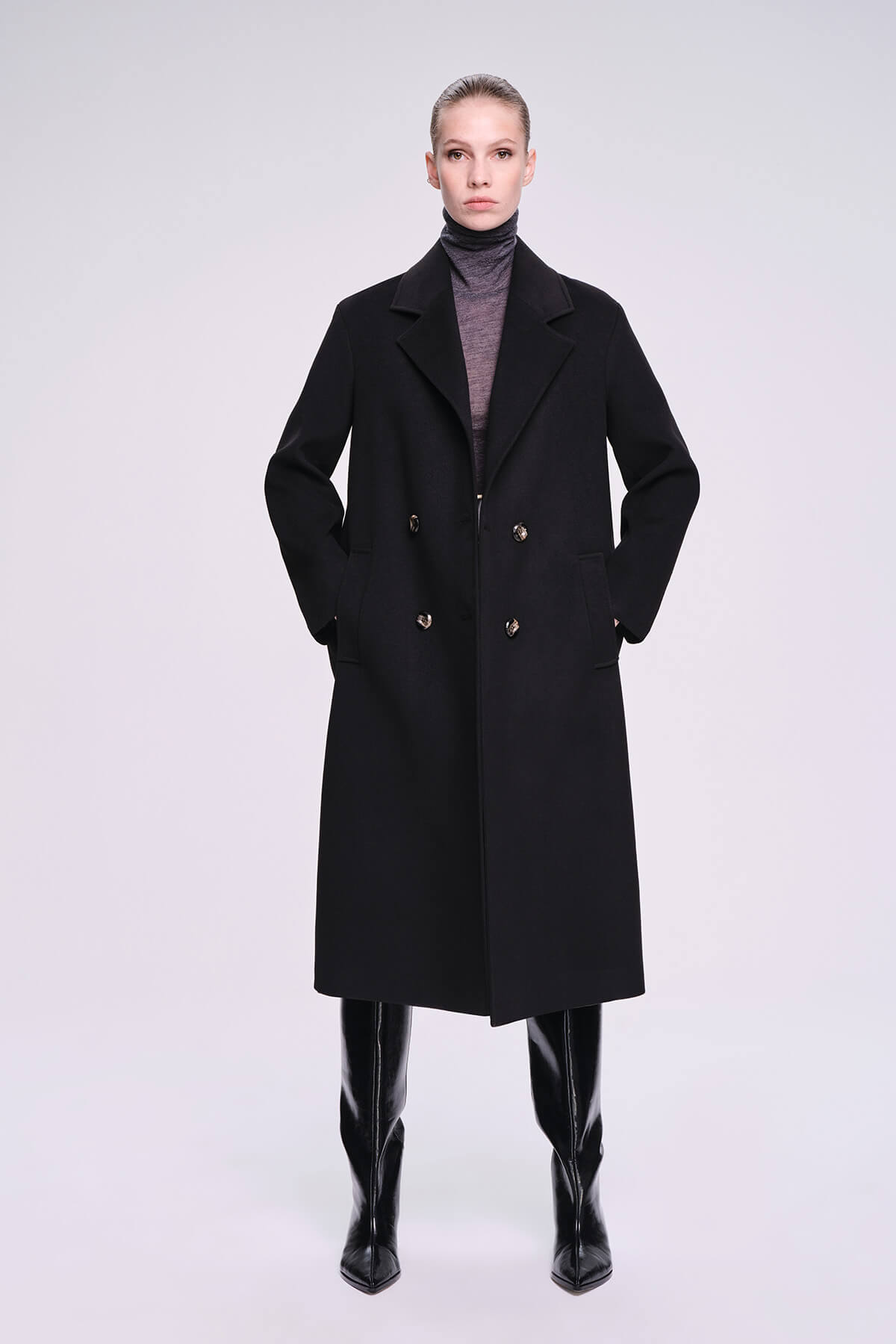 Dynamic Fit Cachet Wool Blend Black Coat - MIB