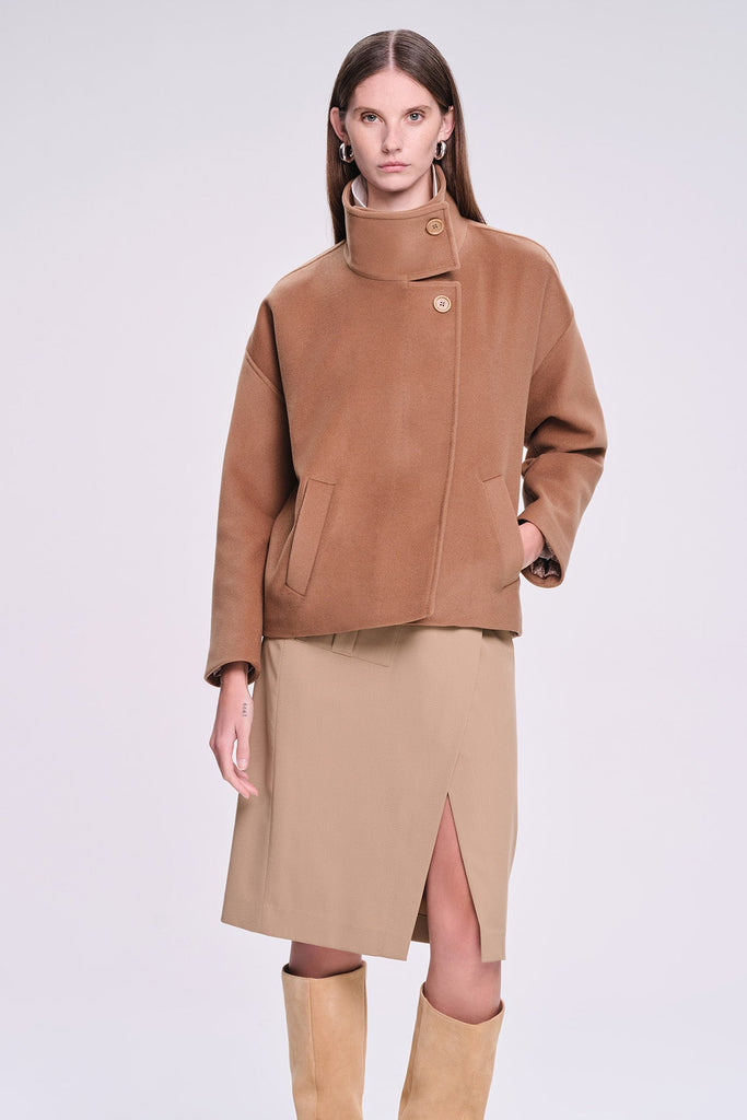 Dynamic Fit Laura Cachet Stand Collar Wool Blend Coat Camel