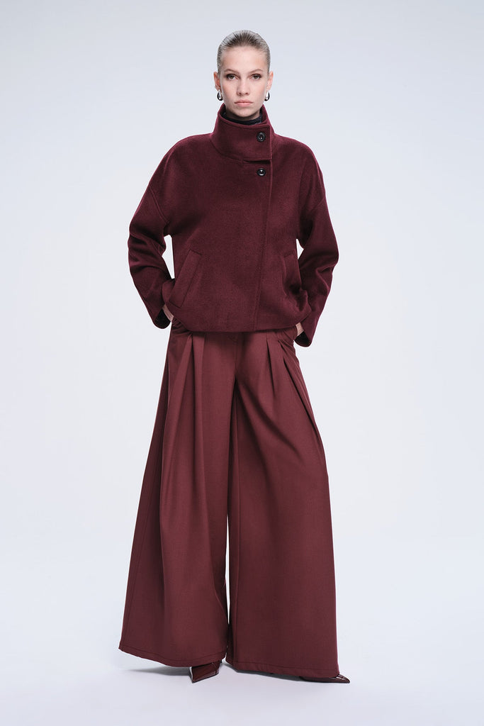 Dynamic Fit Laura Cachet Stand Collar Wool Blend Coat Plum