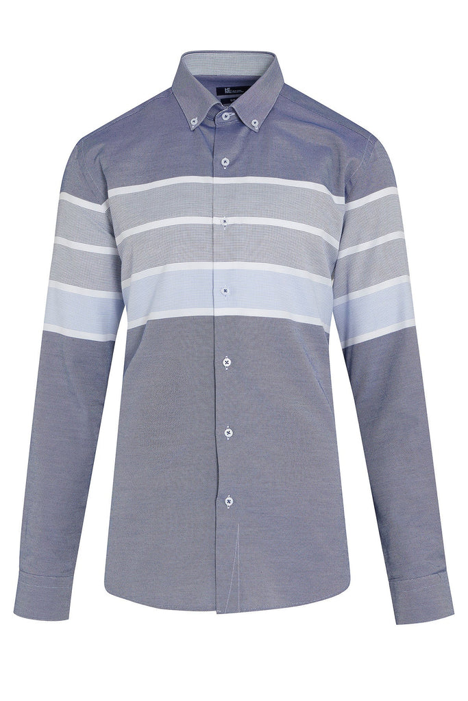 Dynamic Fit Long Sleeve Striped Cotton Blend Casual Shirt