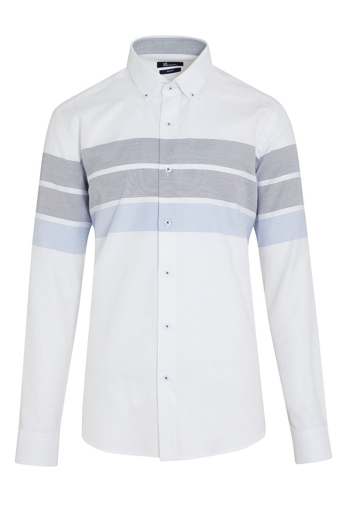 Dynamic Fit Long Sleeve Striped Cotton Blend Casual Shirt