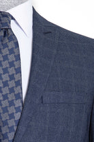 Dynamic Fit Peak Lapel Plaid Navy Casual Suit - MIB