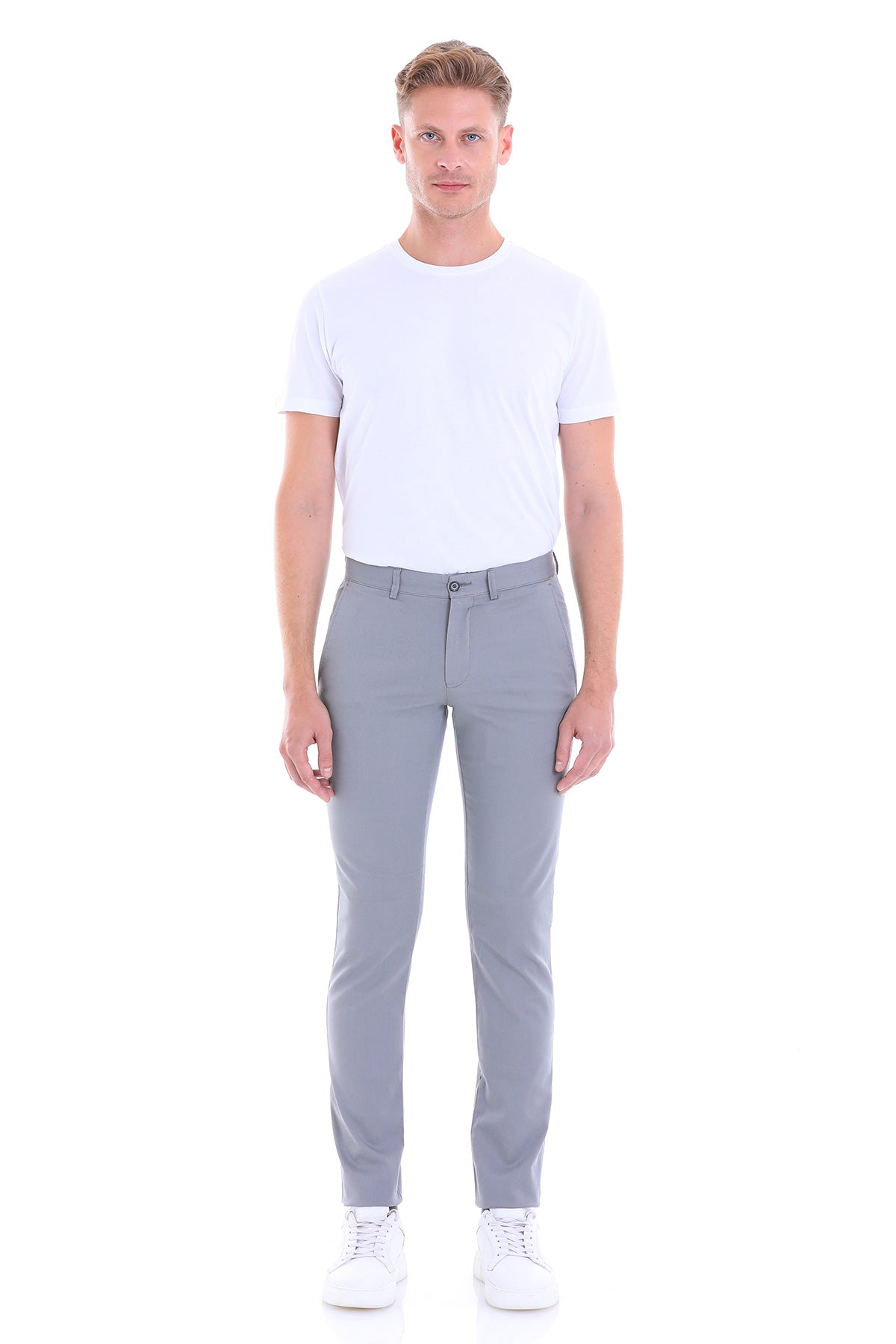 Dynamic Fit Side Pocket Low Waist Cotton Gray Casual Pants