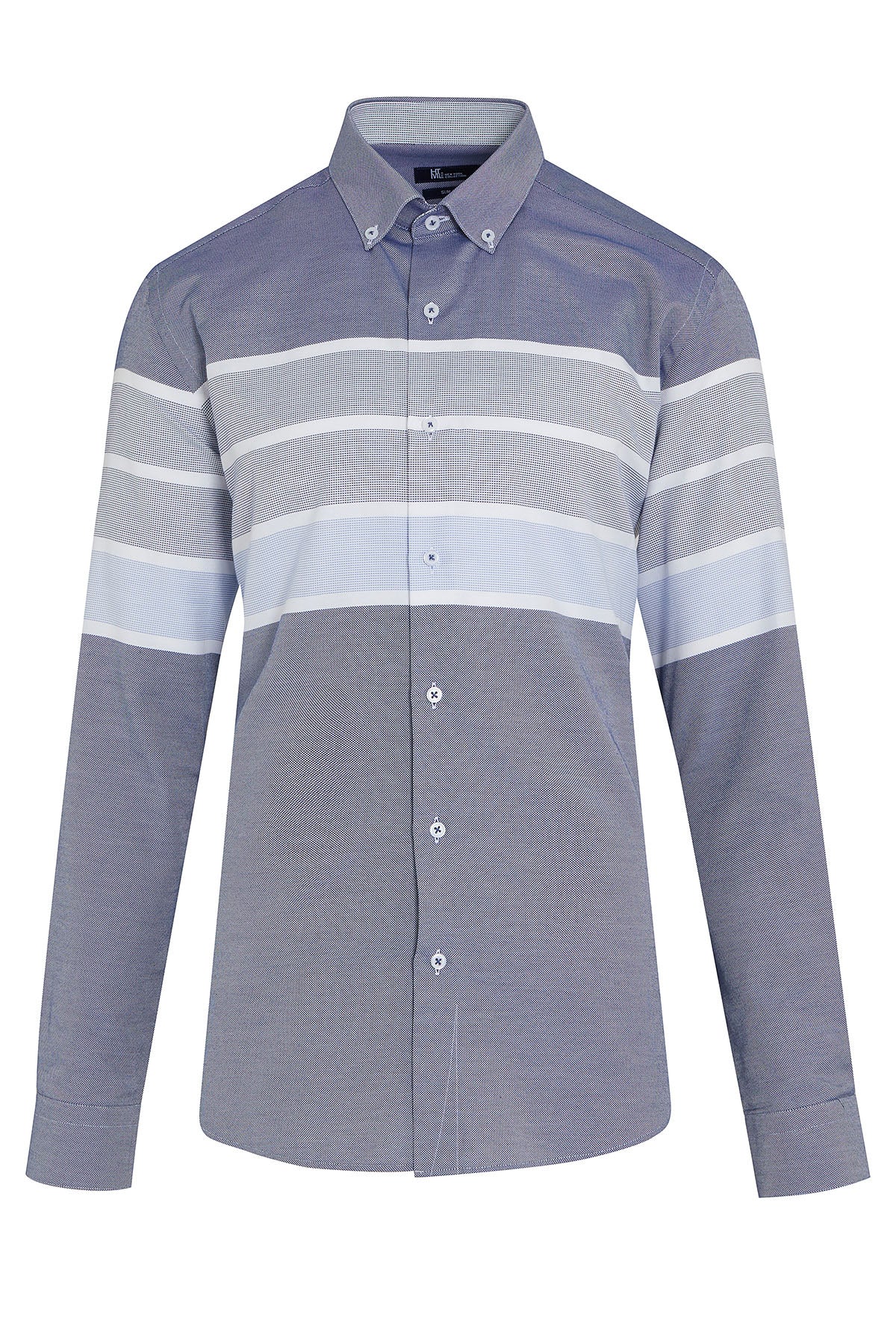 Dynamic Fit Striped Cotton Blend Navy Casual Shirt - MIB