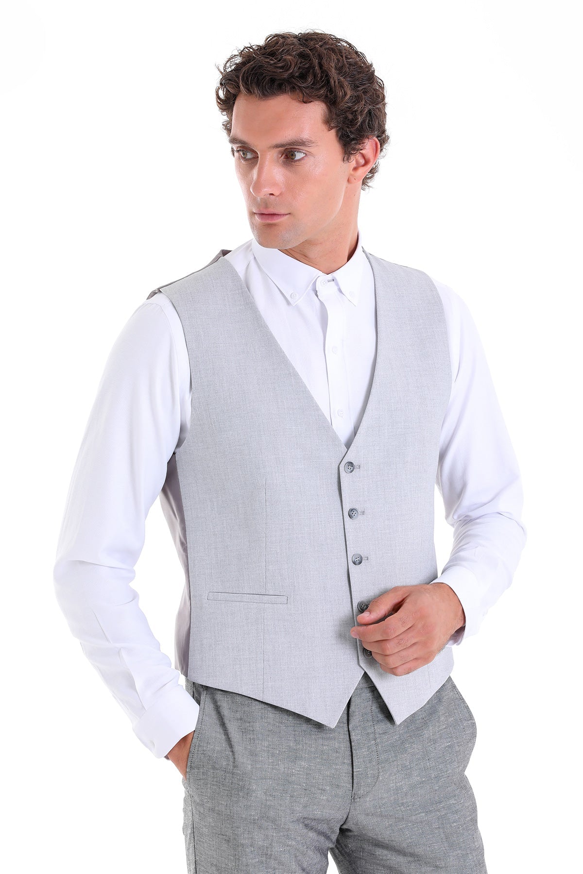 Gray Slim Fit Louis Vest Padded - SAYKI