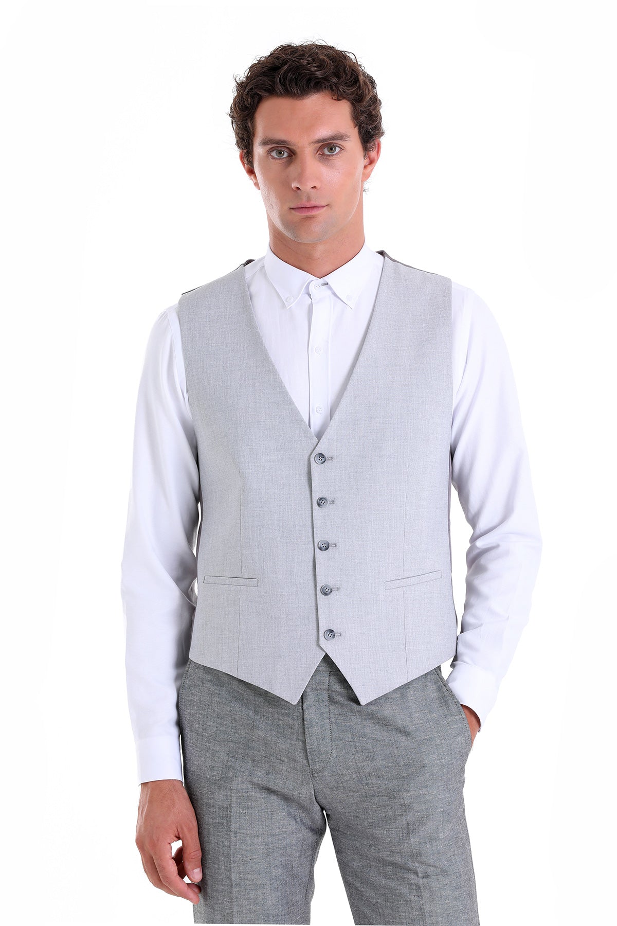 Gray Slim Fit Louis Vest Padded - SAYKI