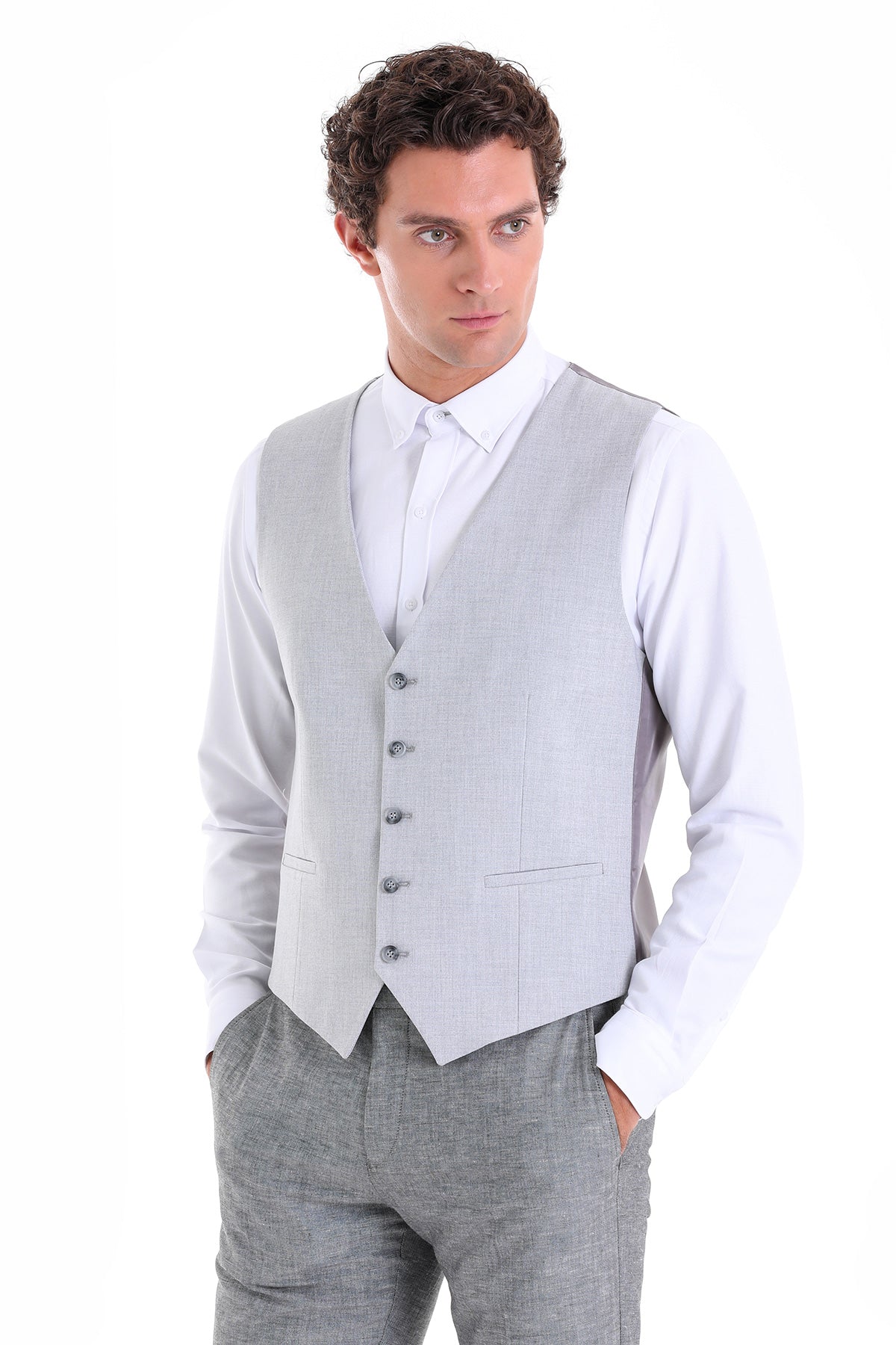 Gray Slim Fit Louis Vest Padded - SAYKI