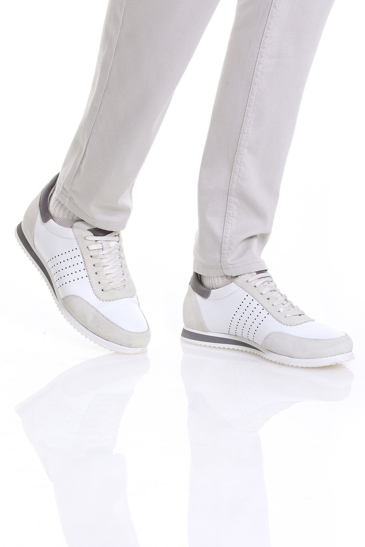 Lace-Up Leather White Sneakers - MIB