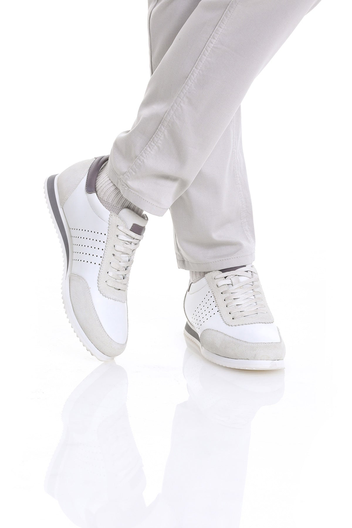 Lace-Up Leather White Sneakers - MIB