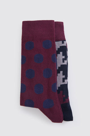 Modelled Cotton Dark Blue - Dark Burgundy Socks Burgundy