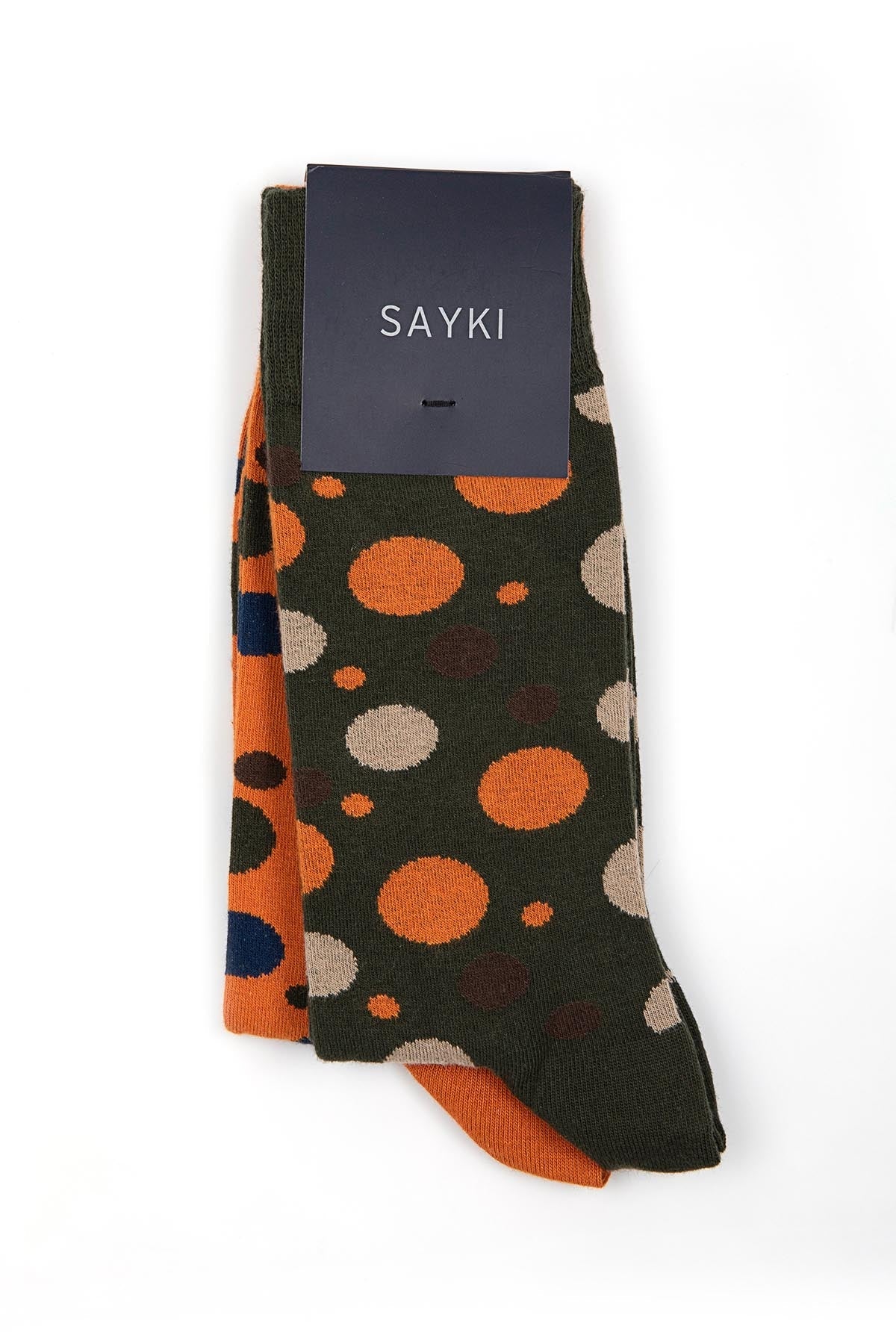 Modelled Cotton Navy-Indigo Socks Khaki - Cinnamon - MIB