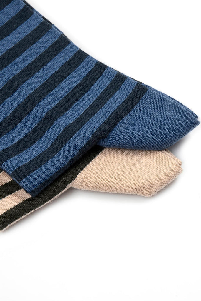 Modelled Cotton Navy - Khaki Socks - MIB