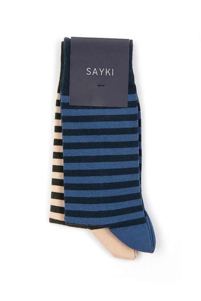 Modelled Cotton Navy - Khaki Socks - MIB